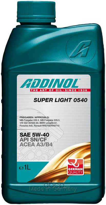 Купить запчасть ADDINOL - 4014766072719 Масло моторное синтетика 5W-40 1 л.