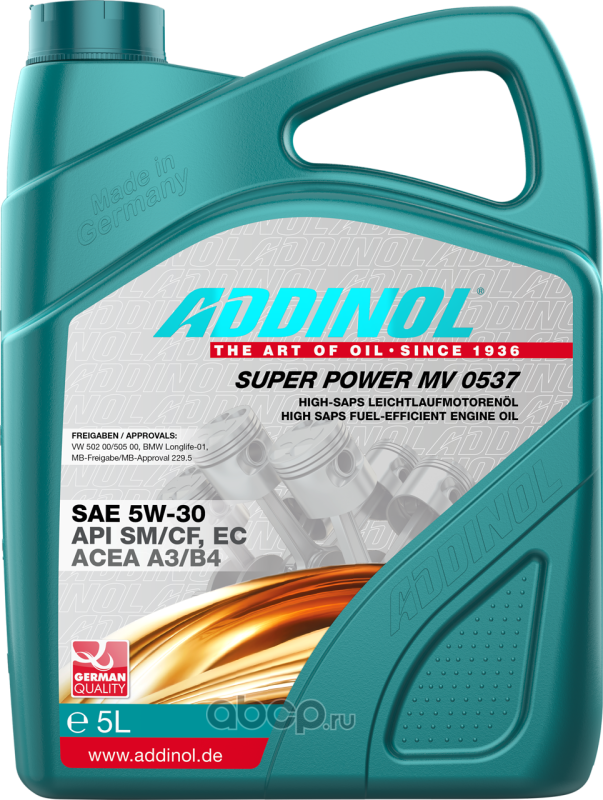 Купить запчасть ADDINOL - 4014766240460 Масло моторное синтетика 5W-30 5 л.