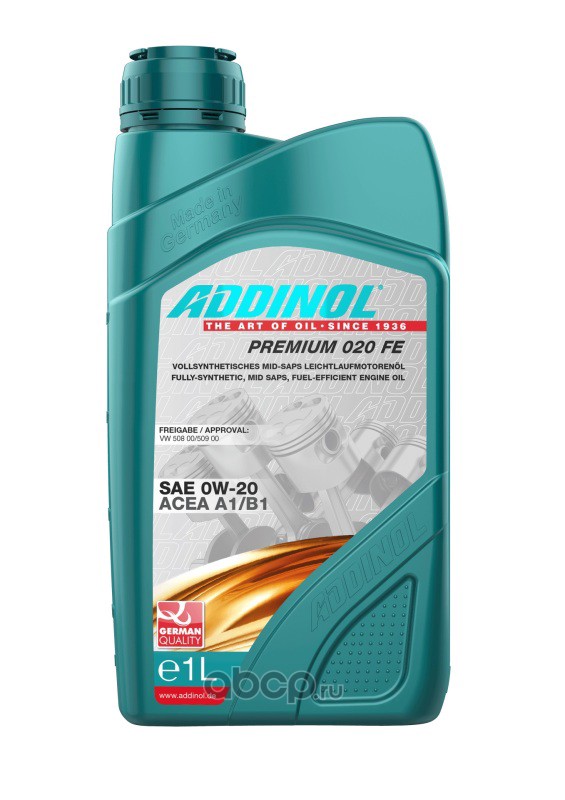 Купить запчасть ADDINOL - 4014766072511 Масло моторное ADDINOL Premium 020 FE синтетика 0W-20 1 л.